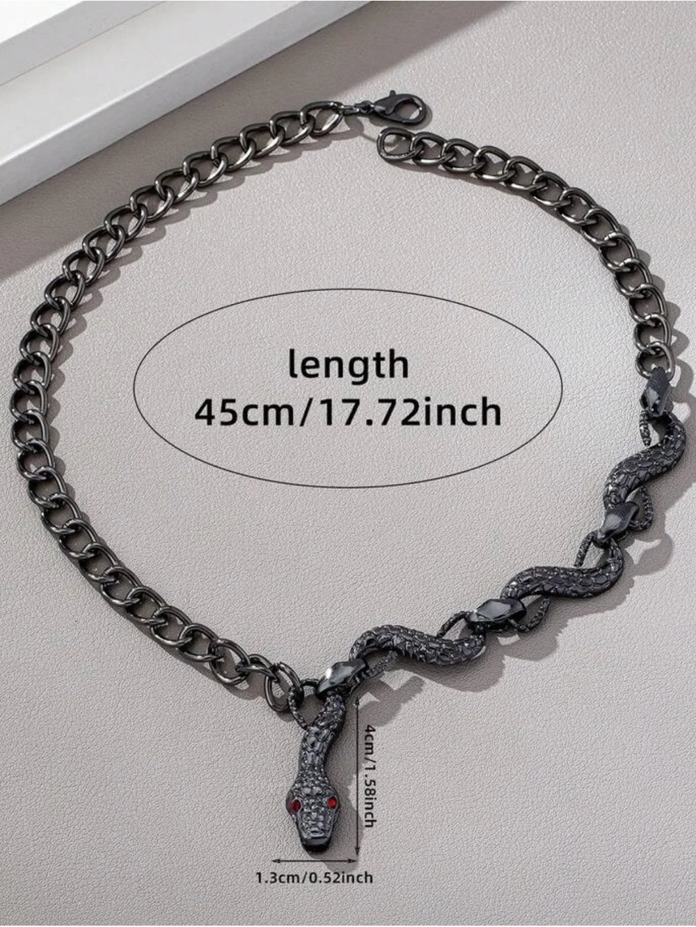 Black Snake Statement Unisex Necklace with Red Eyes- Gothic Punk Chain Choker